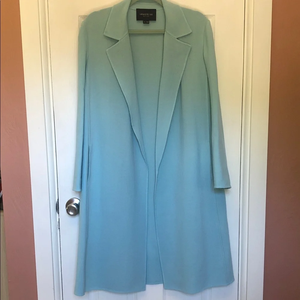 Lafayette 148 NY Tiffany Blue Lightweight Wool Duster Blazer Sz M, excellent - Picture 7 of 12
